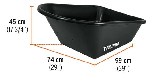 Carretilla Concha Plástica 6 Ft3 Neumática, Bastidor Tubular Negro