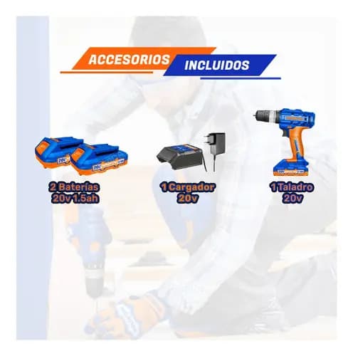 Taladro Atornillador Wadfow C/percutor + 2 Baterías 10mm Color Azul Azul Y Naranja
