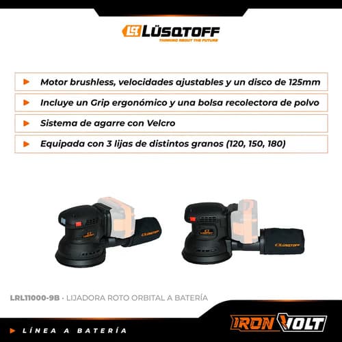 Lijadora Roto Orbital Inalambrica Lusqtoff Black Series Negro 50 Hz
