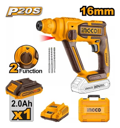 Rotomartillo 20v P20s 16mm 2 Funciones Ingco Crhli201681 Naranja Claro
