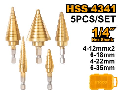Set X 5 Mecha Conica Escalonadas 1/4 Ingco Aksds2051