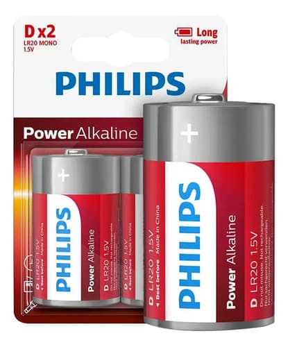 Pack X2 Pila Alcalina Philips Tamaño D.