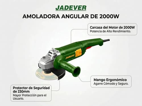 Amoladora Angular Jadever Jdag852001-4 2000w 6500rpm 230mm Verde