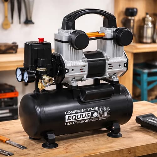 Compresor De Aire 10l Silencioso Sin Aceite Equus Negro
