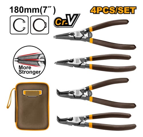 Set X 4 Pinzas Alicates 7  Cr-v Abre/cierra Seguros Ingco