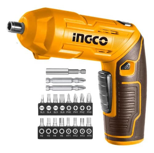Atornillador Inalámbrico Ajustable Con Accesorios Ingco Naranja Claro