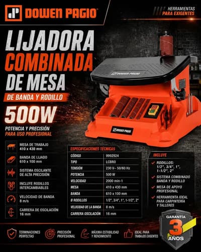 Lijadora Combinada Oscilante De Banda Y Rodillo Dowen Pagio Naranja Oscuro 50/60hz