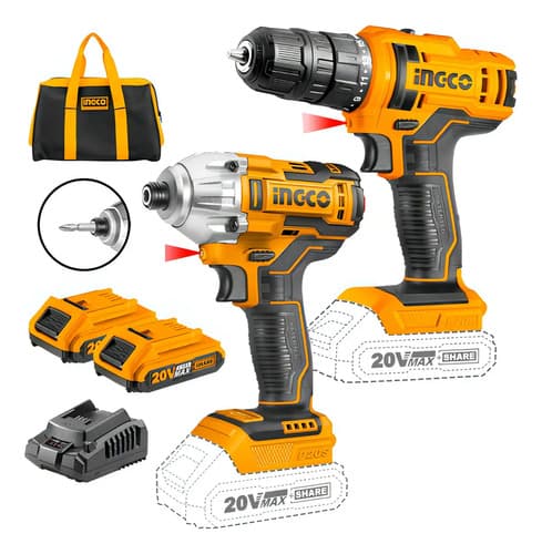 Kit Taladro + Atornillador De Impacto Inalambrico 20v Color Amarillo