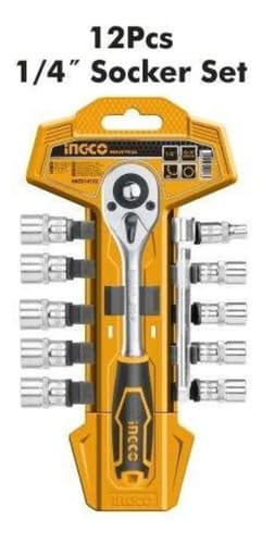 Juego 12 Pza 10 Dados Tubo Llave Crique 1/4 Ingco Hkts14122
