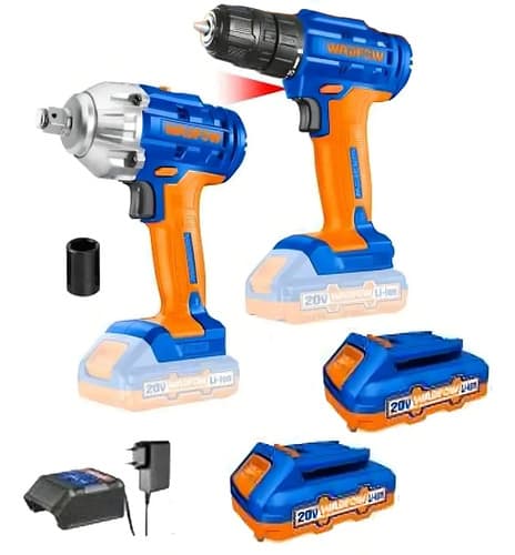 Set Llave De Impacto 20v + Atornillador 20v Wadfow Wck2017 Color Azul