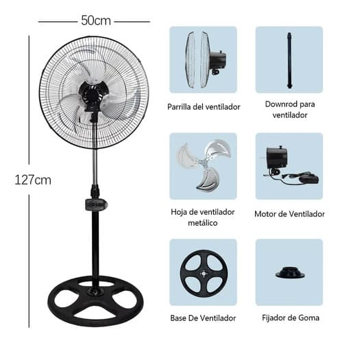 Ventilador Metalico Kit 3 En 1 X2 De Pie Pared Piso 50 Cm 60 Hz Negro Plata Acero Inoxidable 3