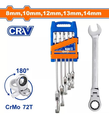 Set X 5 Llave Combinada Crique Cabeza Movil Wsp5205 Wadfow Plateado