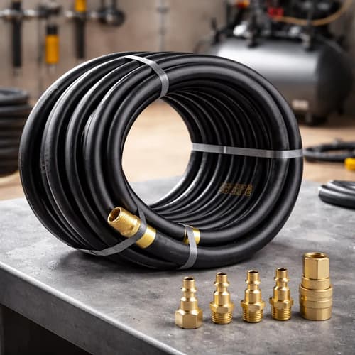 Manguera Compresor 3/8  Reforzada 10 Metros + Kit De Acoples Negro