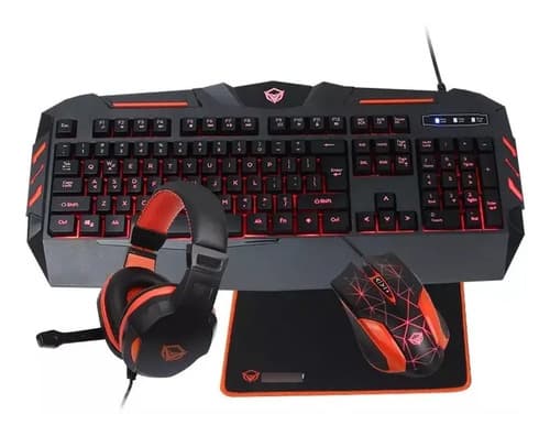 Kit Gamer 4 En 1 Mt-c500: Teclado Retroiluminado, Mouse Óptico, Everest, Mousepad Antideslizante Y Headset Con... Negro/rojo
