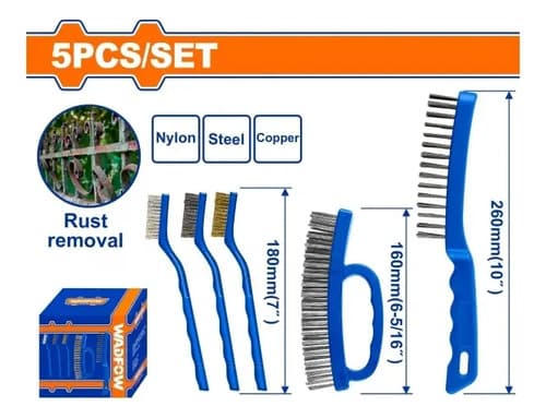 Set X5 Cepillos Alambre Y Nylon 6, 7, 10  Mango Ergonómico