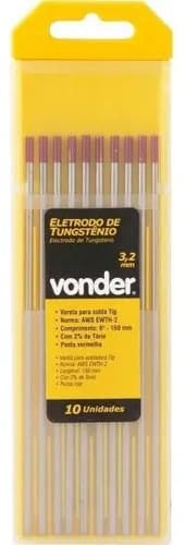 Electrodo De Tungsteno De 3,2 Mm, Punta Roja, 2% Torio (cx.10 Unidades)