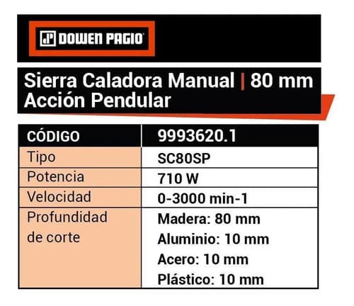 Kit Sierra Caladora + 5 Hojas Madera 710w -80mm Dowen Pagio