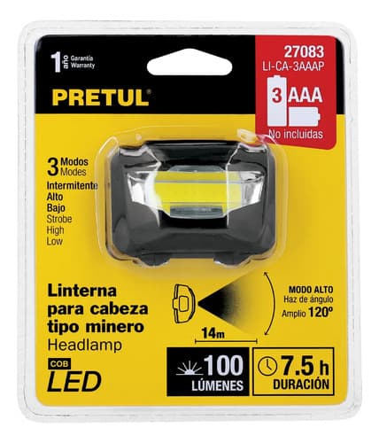Linterna De Cabeza, 28 Lúmenes, 7 Led, 3 Pilas Aaa, Pretul Blanco