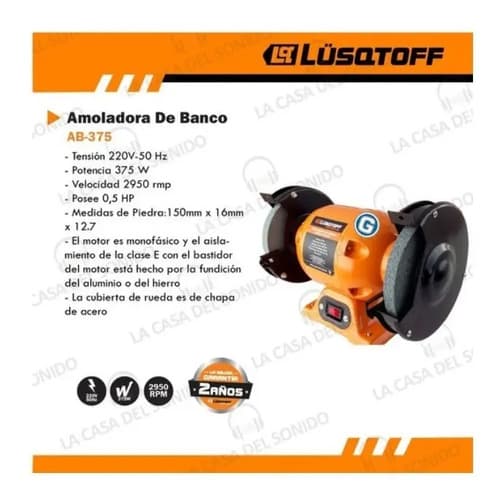 Amoladora De Banco 375 W Lusqtoff Color Naranja Frecuencia 50 Hz
