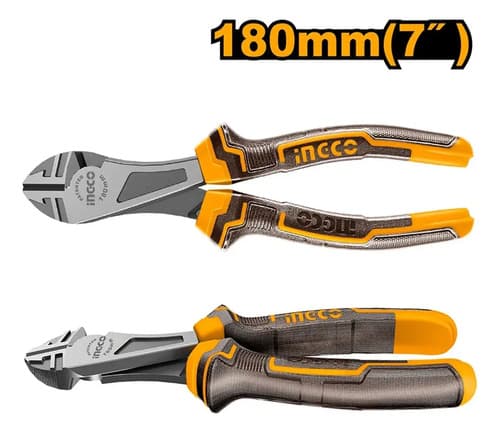 Alicate Corte Diagonal 7'' 180mm Ingco Heavy Duty Industrial Acero Al Carbono Mango Ergonomico Hhdcp08188 Negro