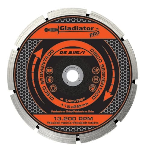 Disco Diamantado Segmentado Gladiator Pro 115mm Ds8115/1