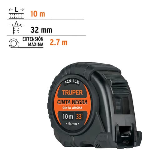 Cinta Métrica Contra Impactos 10 M, 32 Mm, Truper 103057