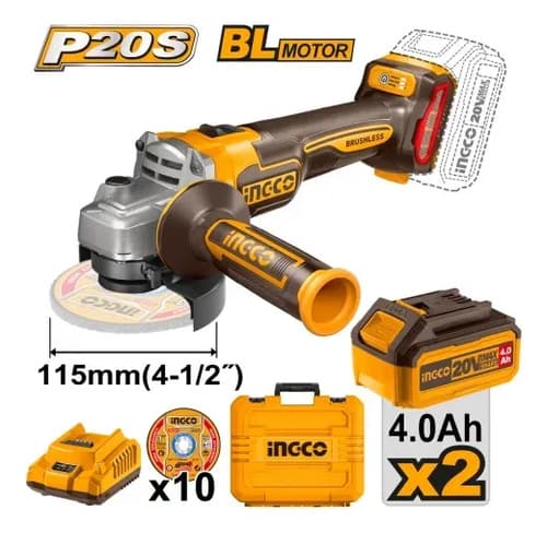 Amoladora Ingco + 2 Baterías 4ah + Cargador Y 10 Discos Color Naranja Claro Frecuencia 50hz-60hz