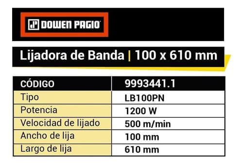 Lijadora Profesional De Banda Dowen Pagio Lb100pn Naranja 50hz 1.2kw 50 Hz