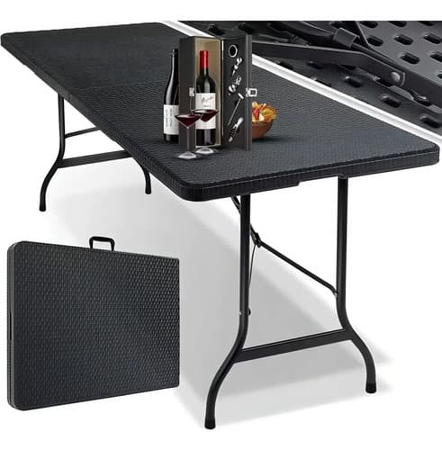 Mesa Plegable Tipo Valija 180 Cm Ratan Rattan Color Marrón