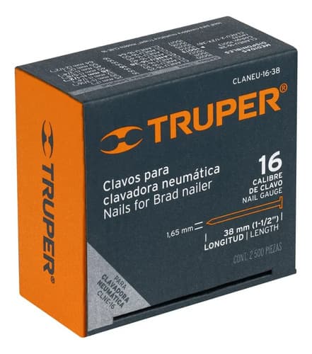 Clavos 38mm Para Clavadora 2500 Unidades Calibre 16 Truper 1.6 Mm 3.8 Cm