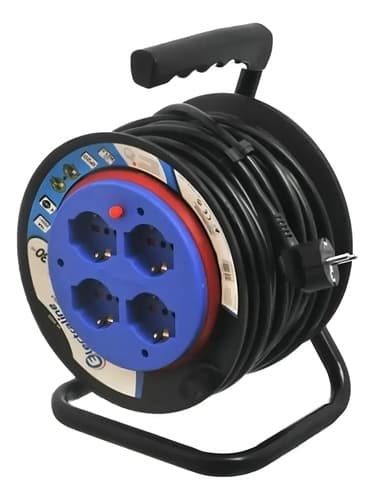 Alargue Electraline 30m Enrollador 4 Schuko 16a Protección Sobrecarga