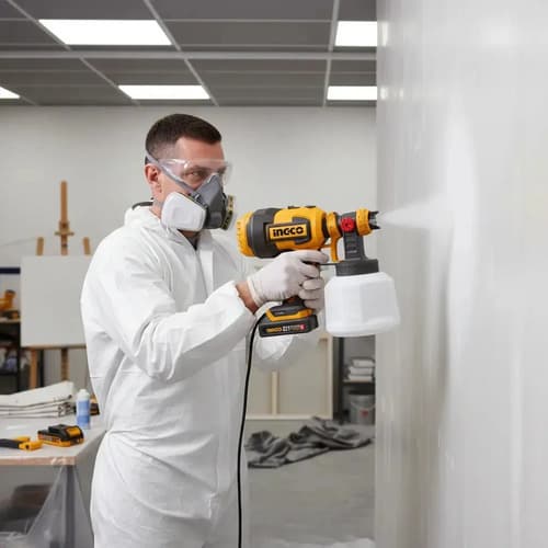 Pistola Para Pintar Inalámbrica Ingco 20v Con Batería Y Cargador, Kit Completo De 1 L Naranja Claro