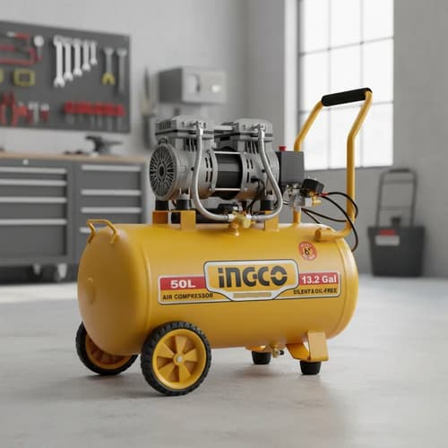 Compresor 50lt 1.6hp Libre Aceite Bajo Ruido Acs112501 Ingco Amarillo 50hz/60hz Bifásica