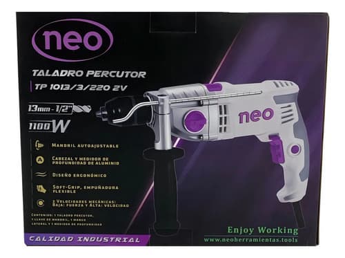 Taladro Percutor 1100 W 13 Mm Neo Tp1013/3/220 2v Color Gris Frecuencia 50hz 50 Hz
