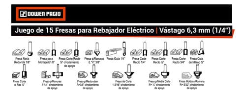 Juego De 15 Fresas Vastago 1/4 Dowen Pagio 9998316