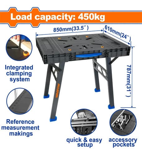 Mesa De Trabajo Plegable Multifunción 450kg Wadfow Wwe1535 Azul