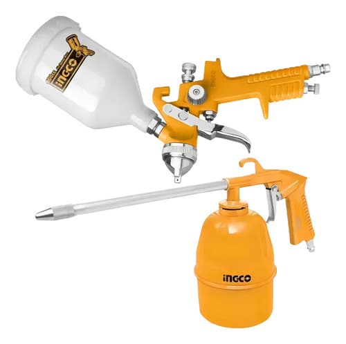 Set Pistola Neumática Ingco De 5 Piezas Para Pintar Naranja Claro