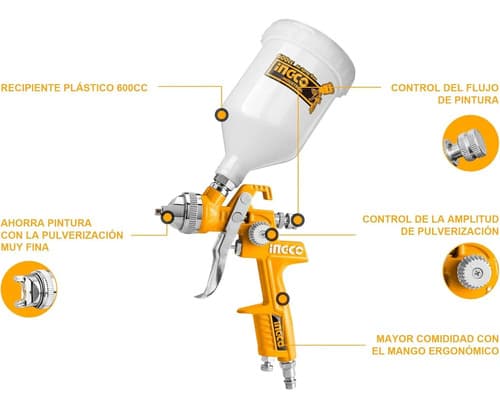 Pistola Pintar Ingco T/plastico 600cc - 1.4mm Hlvp Amarillo