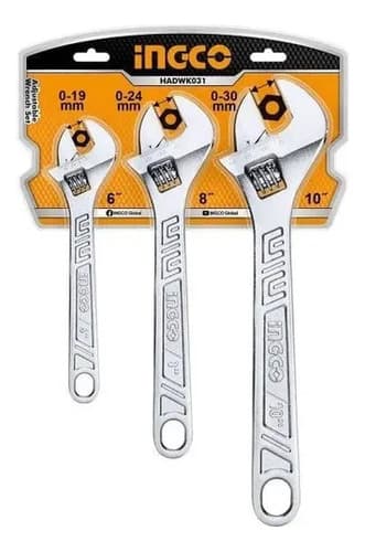 Llave Francesa Ajustable Set 3pcs 6 - 8 - 10 Ingco