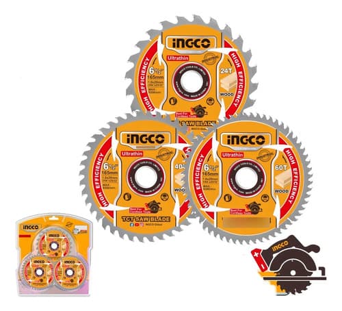Set X3 Discos 6 1/2 165mm 24t/40t/60t Ingco - Tsb16503 Color Amarillo