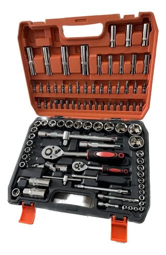 Juego De Dados Tubos 94pcs Industrial Encastre ½ Y ¼ En Clic Color Plateado