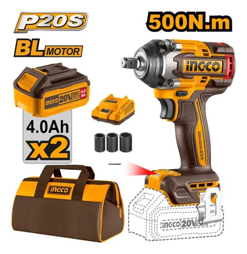 Combo Llave De Impacto Ingco 20v 500nm + Taladro Percutor 13 Naranja Claro