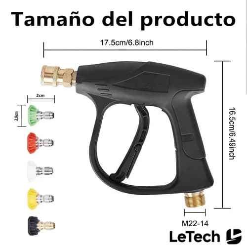 Hidrolavadora Letech Industrial Con 5 Boquillas, Portátil Y De Alta Presión Negro