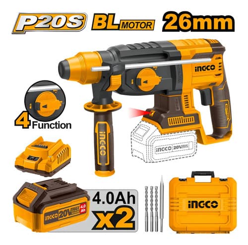 Rotomartillo Ingco Industrial 20v 2 Bat. Y Carg Crhli202287 Amarillo 220-240v50/60hz