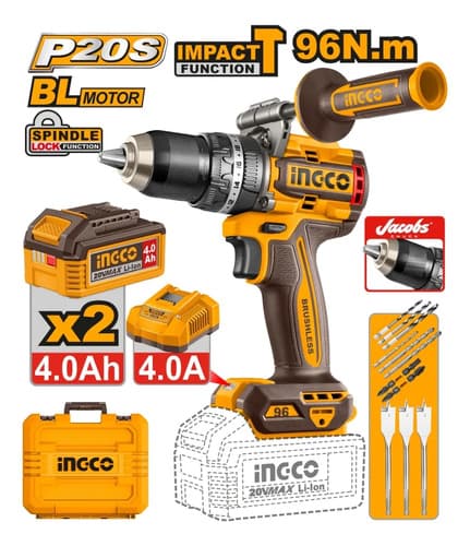 Taladro Atorn Percutor 96nm Acces + Valija Ingco Cidli209686 Amarillo 20v