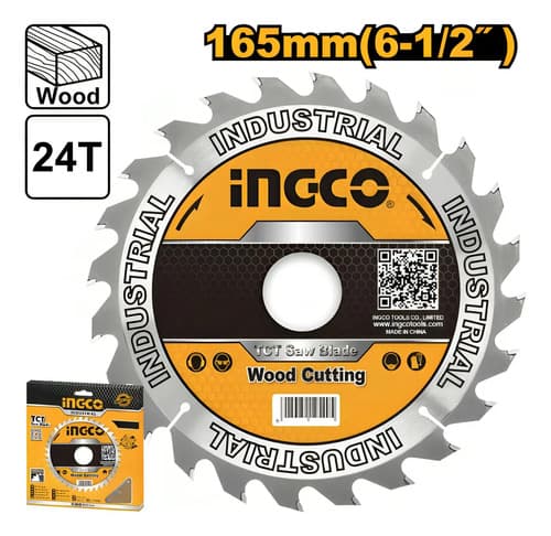 Disco De Corte Ingco Para Madera De 165 Mm Con 24 Dientes Gris