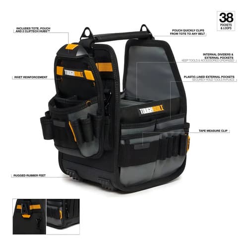 Bolso Abierto + Coleto Cliptech 20cm Toughbuilt Tb-ct-180-8 Color Negro