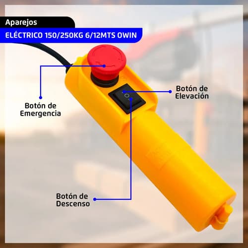 Aparejo Electrico Malacate 250kgs Elevacion 12 Mts Montacarga Guinche Owin Rojo 1