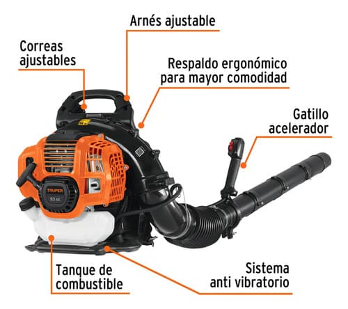 Sopladora Motor 53 Cc A Gasolina Tipo Mochila Truper Sopla-53 Naranja