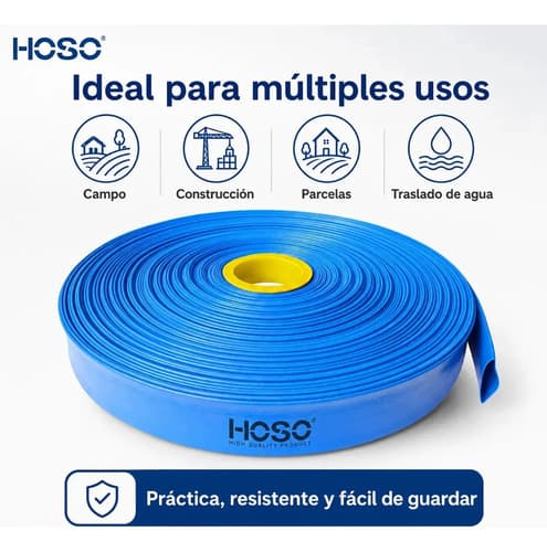 Manguera Pvc Plana 2 Pulgadas 6 Bar 100metros Motobomba Azul Azul